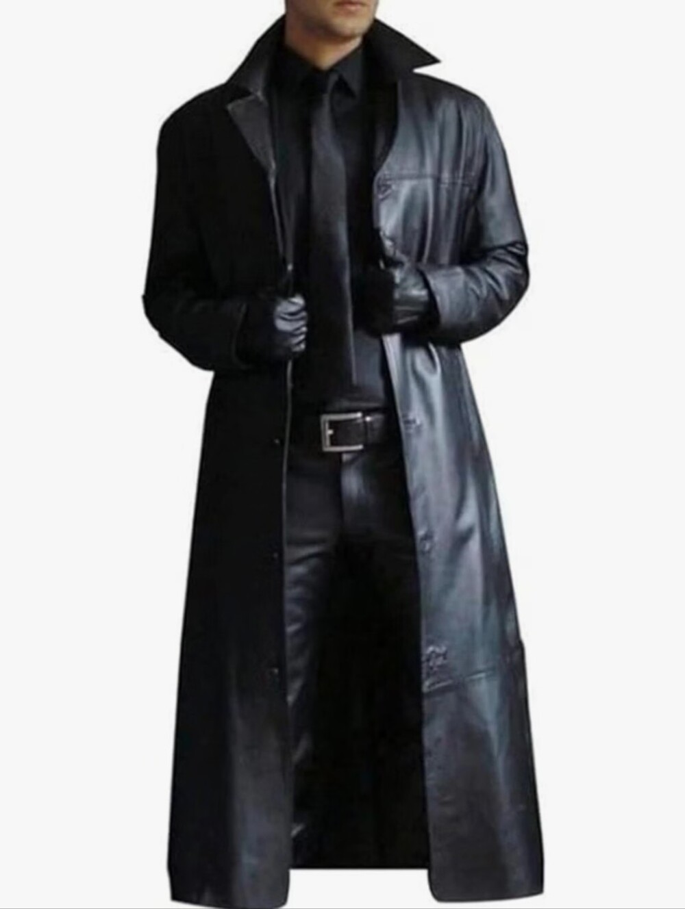 Mens Retro Faux Leather Trench Coat Full Length Steampunk Long Overcoat Vintage